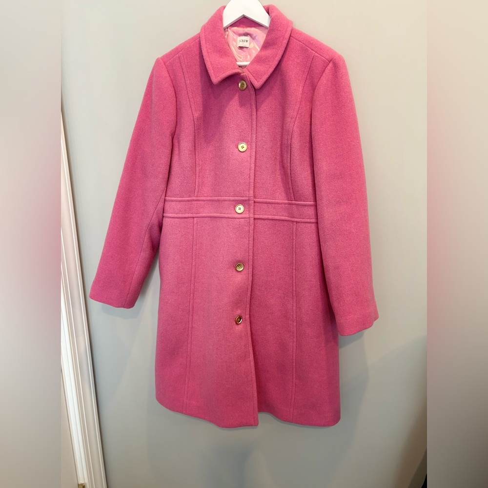 J.Crew Pink Wool Blend Coat Womens Size 20 Knee Length Gold Button Classic Coat!